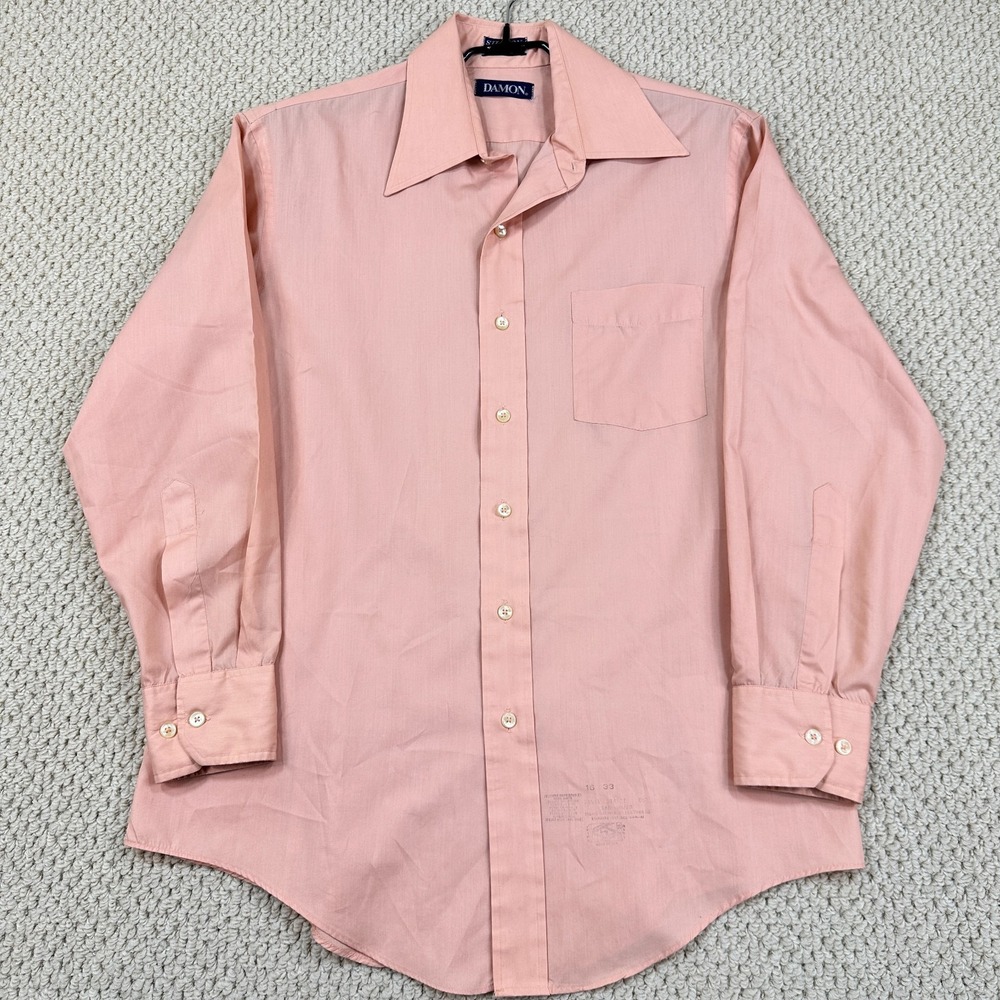 Vtg Damon Shirt Men 16-33 (M) Peach Silcron Permanent Press Sanforized 70s USA